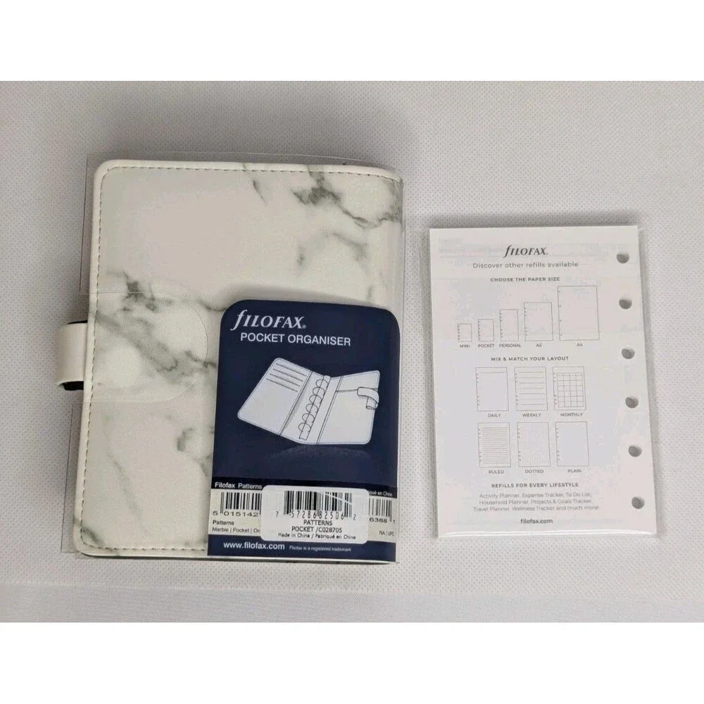 Filofax Pocket Patterns Organizer - Marble, White, Swirl, 2026 NWT